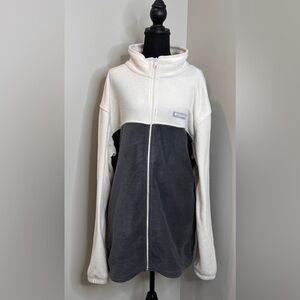 Mens‎ 2x Tall Columbia Two-Tone Fleece Jacket in White & Gray Gorpcore Outdoorsy